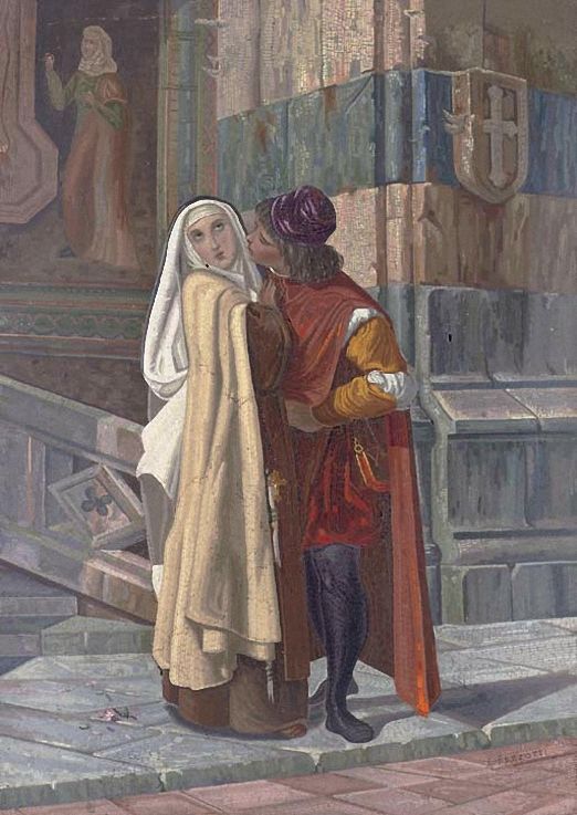 Abelard And Heloise, Roman micromosaic panel by Biagio Barzotti,  2nd half 19th c.